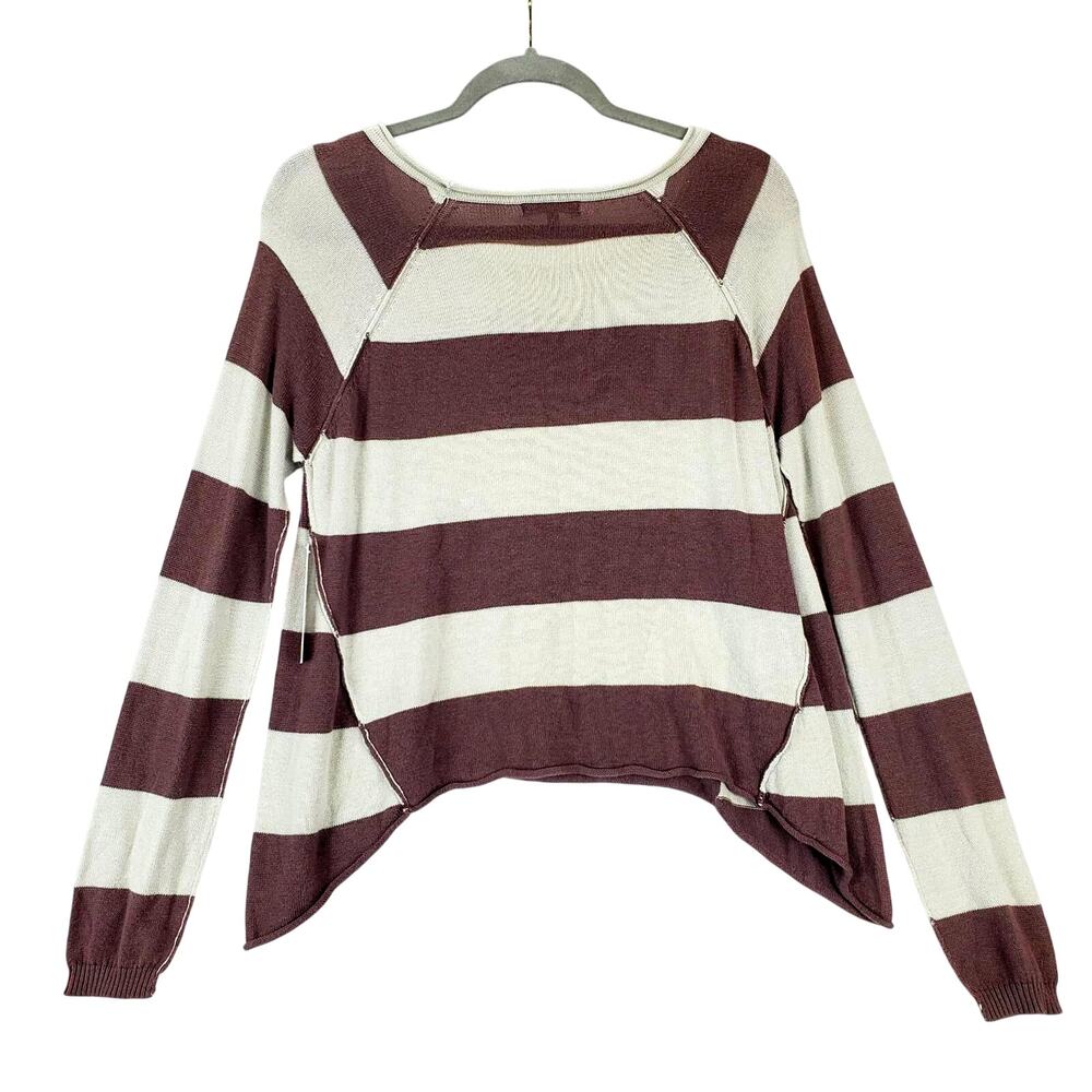 LA Made Jenn Raglan Sweater XS Muted Purple Gray Wide Stripe Cozy Pullover NWT - Picture 3 of 9